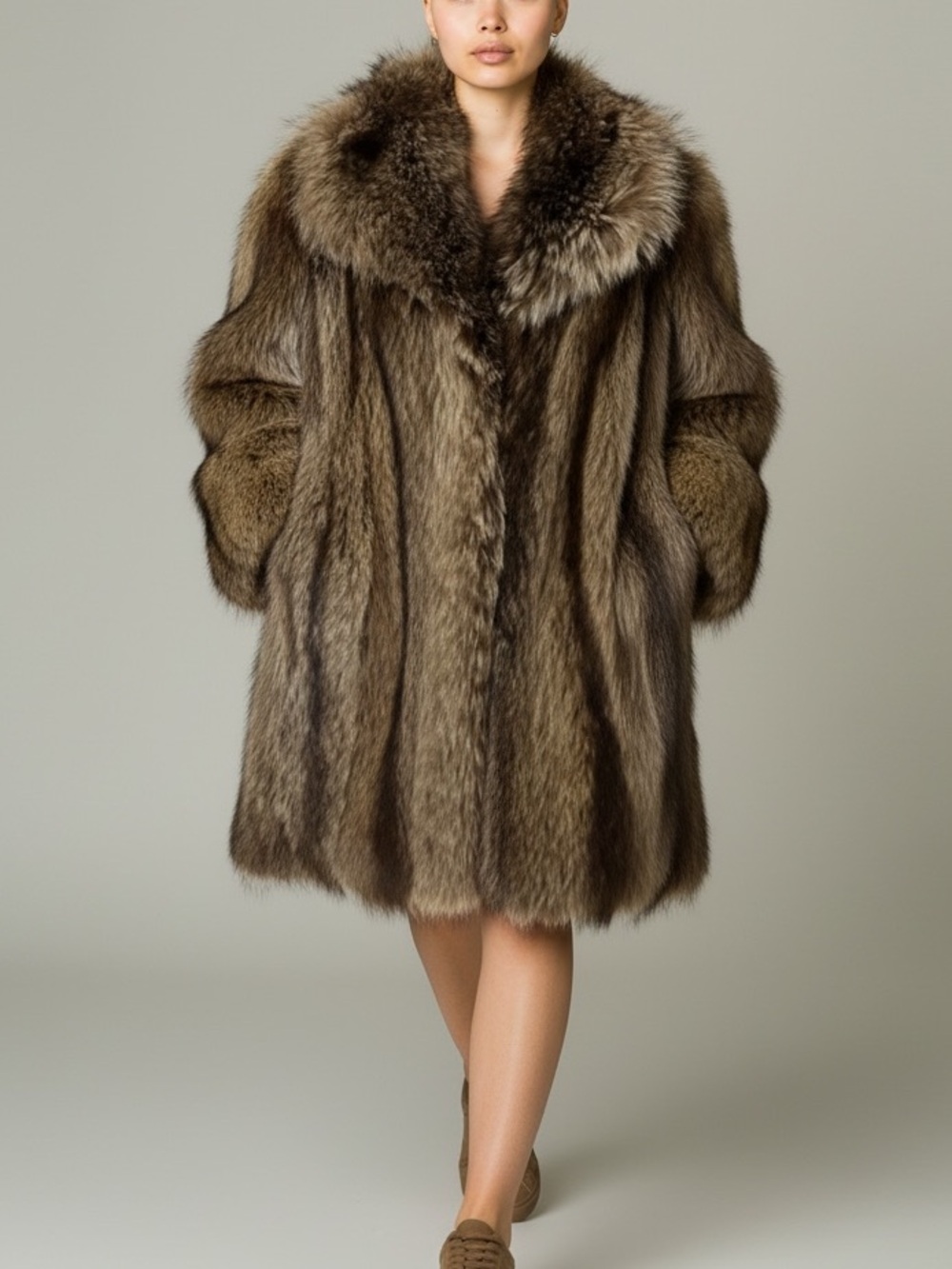 Elegant Vintage Mid 1970s Racoon Fur Coat
